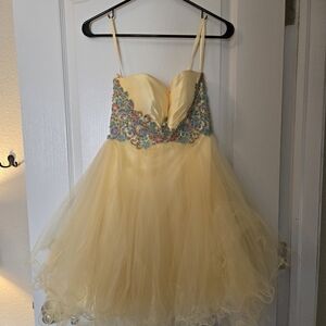 Night Moves Yellow Kids Dress with Colorful Embellishments